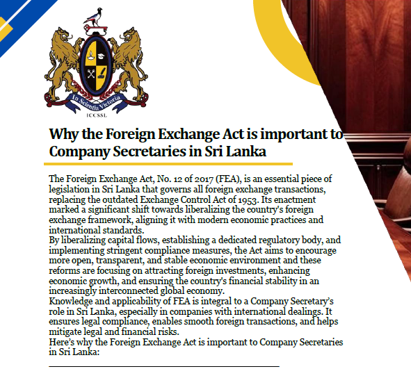 Why the Foreign Exchange Act is important to Company Secretaries in Sri Lanka