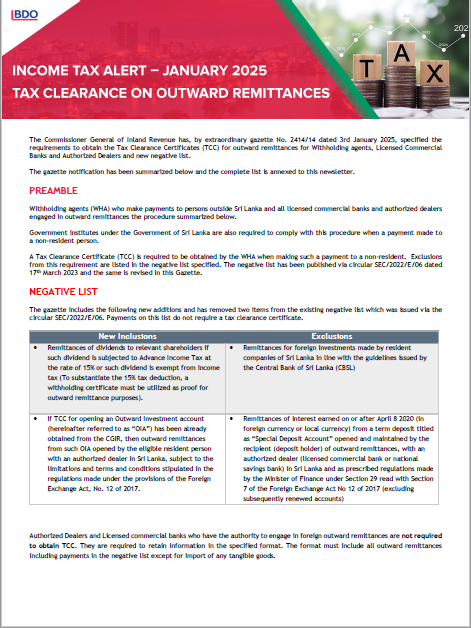 Tax clearence on outward remittance
