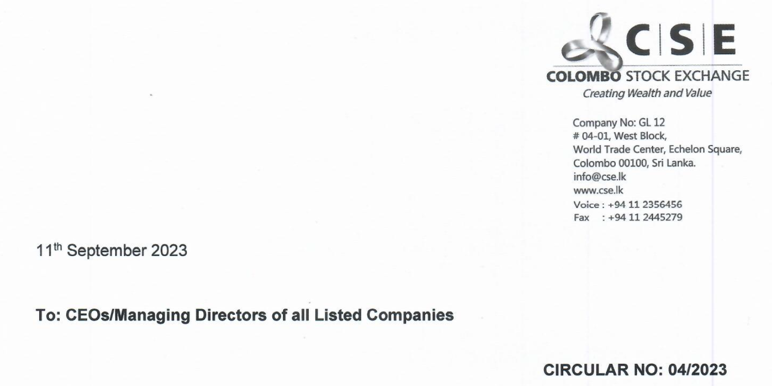 CSE Ammendment to Rule 7.10 and Section 9 of Listing rules of CSE
