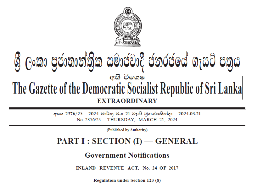 The Gazette of the Democratic Socialist Republic of Sri Lanka

